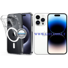 Apple iPhone 14 Pro dėklai ir apsauginiai stiklai - MagSafe Jelly dėklas nugarėlė su apsauga kamerai Apple iPhone 14 Pro telefonui skaidrus
