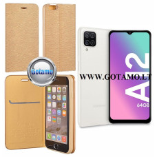 Samsung Galaxy A12, Samsung Galaxy M12 dėklai ir apsauginiai stiklai - Vennus Diary magnetinis dėklas Samsung Galaxy A12, Samsung Galaxy M12 telefonams aukso spalvos