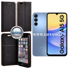 Vennus Diary magnetinis dėklas Samsung Galaxy A15, Samsung Galaxy A15 5G telefonams juodos spalvos