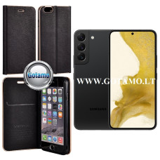 Vennus Diary magnetinis dėklas Samsung Galaxy S22 5G telefonui juodos spalvos