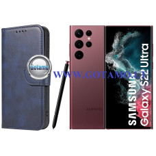 Wing dėklas knygelė Samsung Galaxy S22 Ultra 5G telefonui mėlynos spalvos