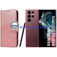 Samsung Galaxy S22 Ultra 5G dėklai ir apsauginiai stiklai - Wing dėklas knygelė Samsung Galaxy S22 Ultra 5G telefonui rožinės spalvos
