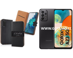 Gotamo Vintage natūralios odos dėklas Samsung Galaxy A23, Samsung Galaxy A23 5G telefonams juodos spalvos Gotamo Vintage natūralios odos dėklas Samsung Galaxy A23, Samsung Galaxy A23 5G telefonams juodos spalvos
