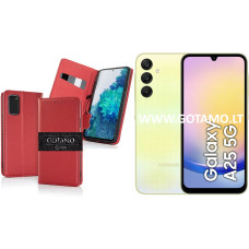 Gotamo Vintage natūralios odos dėklas Samsung Galaxy A25 telefonui bordo spalvos Gotamo Vintage natūralios odos dėklas Samsung Galaxy A25 telefonui bordo spalvos