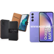 Gotamo Vintage natūralios odos dėklas Samsung Galaxy A54 telefonui juodos spalvos Gotamo Vintage natūralios odos dėklas Samsung Galaxy A54 telefonui juodos spalvos