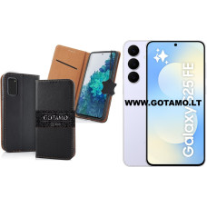 Gotamo Vintage natūralios odos dėklas Samsung Galaxy S25 FE telefonui juodos spalvos Gotamo Vintage natūralios odos dėklas Samsung Galaxy S25 FE telefonui juodos spalvos