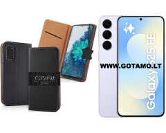 Gotamo Vintage natūralios odos dėklas Samsung Galaxy S25 FE telefonui juodos spalvos Gotamo Vintage natūralios odos dėklas Samsung Galaxy S25 FE telefonui juodos spalvos