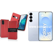 Gotamo Vintage natūralios odos dėklas Samsung Galaxy S25 telefonui bordo spalvos Gotamo Vintage natūralios odos dėklas Samsung Galaxy S25 telefonui bordo spalvos