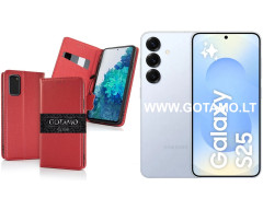 Gotamo Vintage natūralios odos dėklas Samsung Galaxy S25 telefonui bordo spalvos Gotamo Vintage natūralios odos dėklas Samsung Galaxy S25 telefonui bordo spalvos