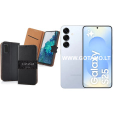 Gotamo Vintage natūralios odos dėklas Samsung Galaxy S25 telefonui juodos spalvos Gotamo Vintage natūralios odos dėklas Samsung Galaxy S25 telefonui juodos spalvos