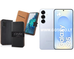 Gotamo Vintage natūralios odos dėklas Samsung Galaxy S25 telefonui juodos spalvos Gotamo Vintage natūralios odos dėklas Samsung Galaxy S25 telefonui juodos spalvos