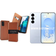 Gotamo Vintage natūralios odos dėklas Samsung Galaxy S25 telefonui rudos spalvos Gotamo Vintage natūralios odos dėklas Samsung Galaxy S25 telefonui rudos spalvos