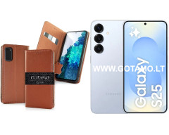 Gotamo Vintage natūralios odos dėklas Samsung Galaxy S25 telefonui rudos spalvos Gotamo Vintage natūralios odos dėklas Samsung Galaxy S25 telefonui rudos spalvos