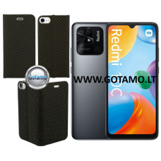 Vennus Diary magnetinis dėklas Xiaomi Redmi 10C, Xiaomi Poco C40 telefonams Carbon juodos spalvos