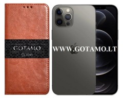 Gotamo D-gravity natūralios odos dėklas Apple iPhone 12, Apple iPhone 12 Pro mobiliesiems telefonams rudos spalvos