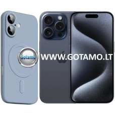 Apple iPhone 15 Pro dėklai ir apsauginiai stiklai - MagSafe Matte dėklas nugarėlė su apsauga kamerai Apple iPhone 15 Pro telefonui pilkai melsvos spalvos