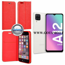 Samsung Galaxy A12, Samsung Galaxy M12 dėklai ir apsauginiai stiklai - Vennus Diary magnetinis dėklas Samsung Galaxy A12, Samsung Galaxy M12 telefonams raudonos spalvos