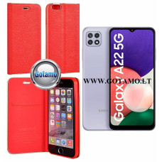 Samsung Galaxy A22 5G dėklai ir apsauginiai stiklai - Vennus Diary magnetinis dėklas Samsung Galaxy A22 5G telefonui raudonos spalvos