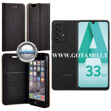 Vennus Diary magnetinis dėklas Samsung Galaxy A33 5G telefonui juodos spalvos