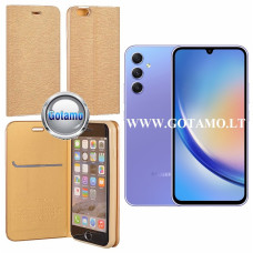 Samsung Galaxy A34 dėklai ir apsauginiai stiklai - Vennus Diary magnetinis dėklas Samsung Galaxy A34 telefonui aukso spalvos