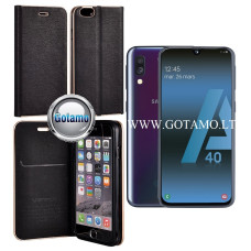 Vennus Diary magnetinis dėklas Samsung Galaxy A40 telefonui juodos spalvos