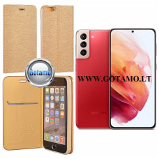 Samsung Galaxy S21+ 5G dėklai ir apsauginiai stiklai - Vennus Diary magnetinis dėklas Samsung Galaxy S21+ 5G telefonui aukso spalvos