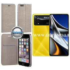 Vennus Diary magnetinis dėklas Xiaomi Poco X4 Pro 5G telefonui sidabro spalvos