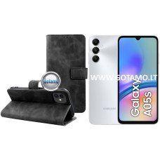 Samsung Galaxy A05s dėklai ir apsauginiai stiklai - Diary-S veliūrinis dėklas Samsung Galaxy A05s telefonui juodos spalvos