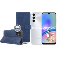 Samsung Galaxy A05s dėklai ir apsauginiai stiklai - Diary-S veliūrinis dėklas Samsung Galaxy A05s telefonui mėlynos spalvos