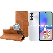 Samsung Galaxy A05s dėklai ir apsauginiai stiklai - Diary-S veliūrinis dėklas Samsung Galaxy A05s telefonui rudos spalvos