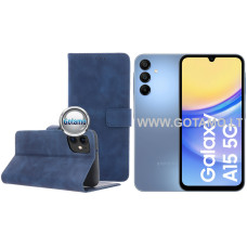 Samsung Galaxy A15, Samsung Galaxy A15 5G dėklai ir apsauginiai stiklai - Diary-S veliūrinis dėklas Samsung Galaxy A15, Samsung Galaxy A15 5G telefonams mėlynos spalvos