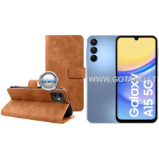 Samsung Galaxy A15, Samsung Galaxy A15 5G dėklai ir apsauginiai stiklai - Diary-S veliūrinis dėklas Samsung Galaxy A15, Samsung Galaxy A15 5G telefonams rudos spalvos