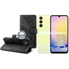 Samsung Galaxy A25 dėklai ir apsauginiai stiklai - Diary-S veliūrinis dėklas Samsung Galaxy A25 telefonui juodos spalvos