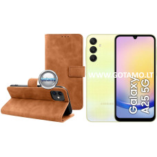Samsung Galaxy A25 dėklai ir apsauginiai stiklai - Diary-S veliūrinis dėklas Samsung Galaxy A25 telefonui rudos spalvos