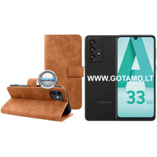 Samsung Galaxy A33 5G dėklai ir apsauginiai stiklai - Diary-S veliūrinis dėklas Samsung Galaxy A33 5G telefonui rudos spalvos
