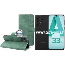 Samsung Galaxy A33 5G dėklai ir apsauginiai stiklai - Diary-S veliūrinis dėklas Samsung Galaxy A33 5G telefonui žalios spalvos