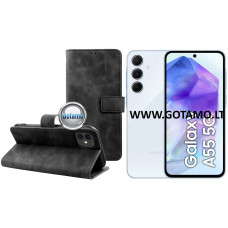 Samsung Galaxy A55 dėklai ir apsauginiai stiklai - Diary-S veliūrinis dėklas Samsung Galaxy A55 telefonui juodos spalvos