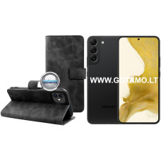 Samsung Galaxy S22 5G dėklai ir apsauginiai stiklai - Diary-S veliūrinis dėklas Samsung Galaxy S22 5G telefonui juodos spalvos