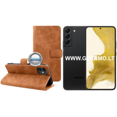 Samsung Galaxy S22 5G dėklai ir apsauginiai stiklai - Diary-S veliūrinis dėklas Samsung Galaxy S22 5G telefonui rudos spalvos