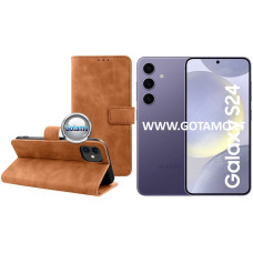 Samsung Galaxy S24 dėklai ir apsauginiai stiklai - Diary-S veliūrinis dėklas Samsung Galaxy S24 telefonui rudos spalvos