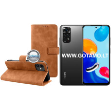 Xiaomi Redmi Note 11, Xiaomi Redmi Note 11S dėklai ir apsauginiai stiklai - Diary-S veliūrinis dėklas Xiaomi Redmi Note 11, Xiaomi Redmi Note 11S telefonams rudos spalvos
