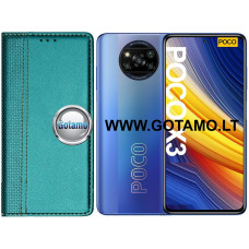 Xiaomi Poco X3, X3 NFC, Xiaomi Poco X3 Pro dėklai ir apsauginiai stiklai - Domino magnetinis dėklas Xiaomi Poco X3, Xiaomi Poco X3 NFC, Xiaomi Poco X3 Pro telefonams žalsvai melsvos spalvos
