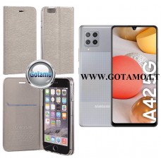 Vennus Diary magnetinis dėklas Samsung Galaxy A42 5G telefonams sidabro spalvos
