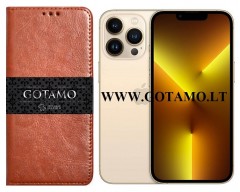 Gotamo D-gravity natūralios odos dėklas Apple iPhone 13 Pro mobiliesiems telefonams rudos spalvos