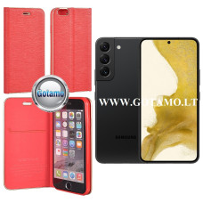 Samsung Galaxy S22 5G dėklai ir apsauginiai stiklai - Vennus Diary magnetinis dėklas Samsung Galaxy S22 5G telefonui raudonos spalvos