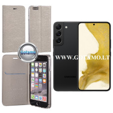 Samsung Galaxy S22 5G dėklai ir apsauginiai stiklai - Vennus Diary magnetinis dėklas Samsung Galaxy S22 5G telefonui sidabro spalvos